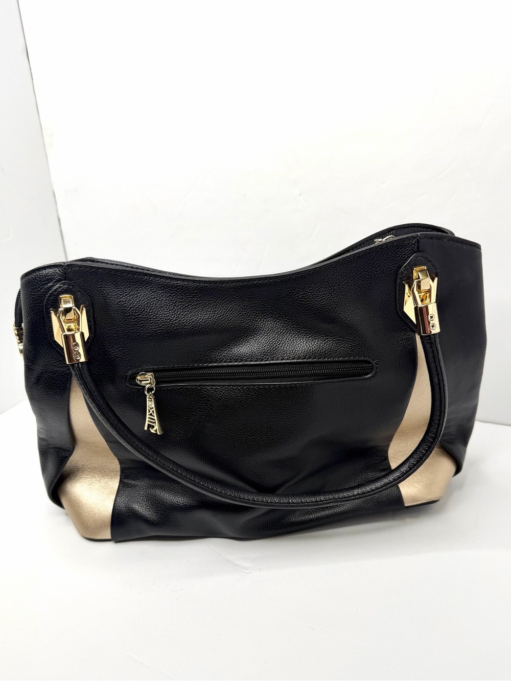 Foxer Top Handle Leather Purse Handbag Black Gold Y2K 2000s Going Out Classic